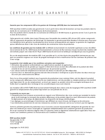 LED – CERTIFICAT DE GARANTIE