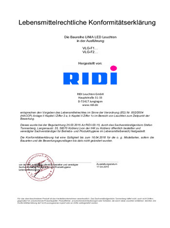 Lebensmittelzertifikat Lichtband RIDI LINIA FLAT (LED)